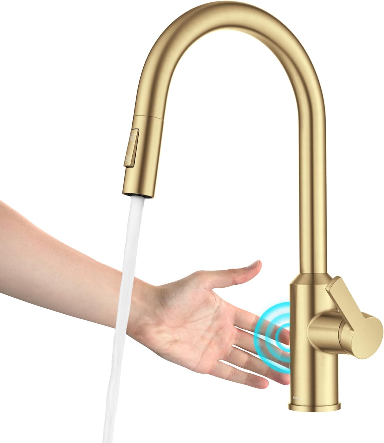 KRAUS Oletto Touchless Sensor Pull-Down Single Handle Kitchen Faucet in Brushed Brass, KSF-2830BB