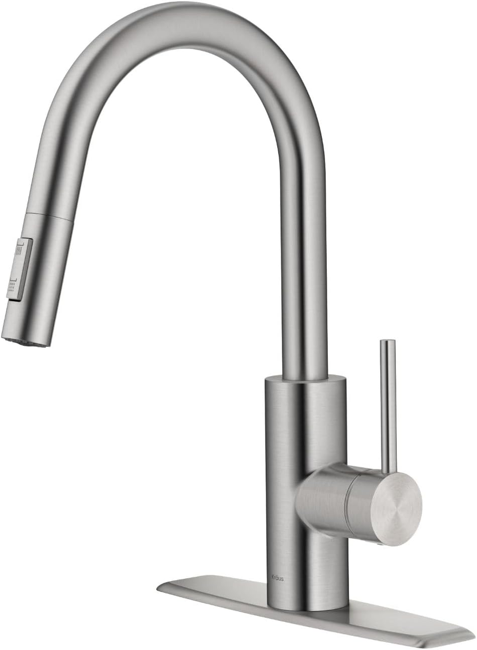 KRAUS Oletto Spot Free Stainless Steel Finish Dual Function Pull-Down Kitchen Faucet, KPF-2620SFS, 15 1/8 inch