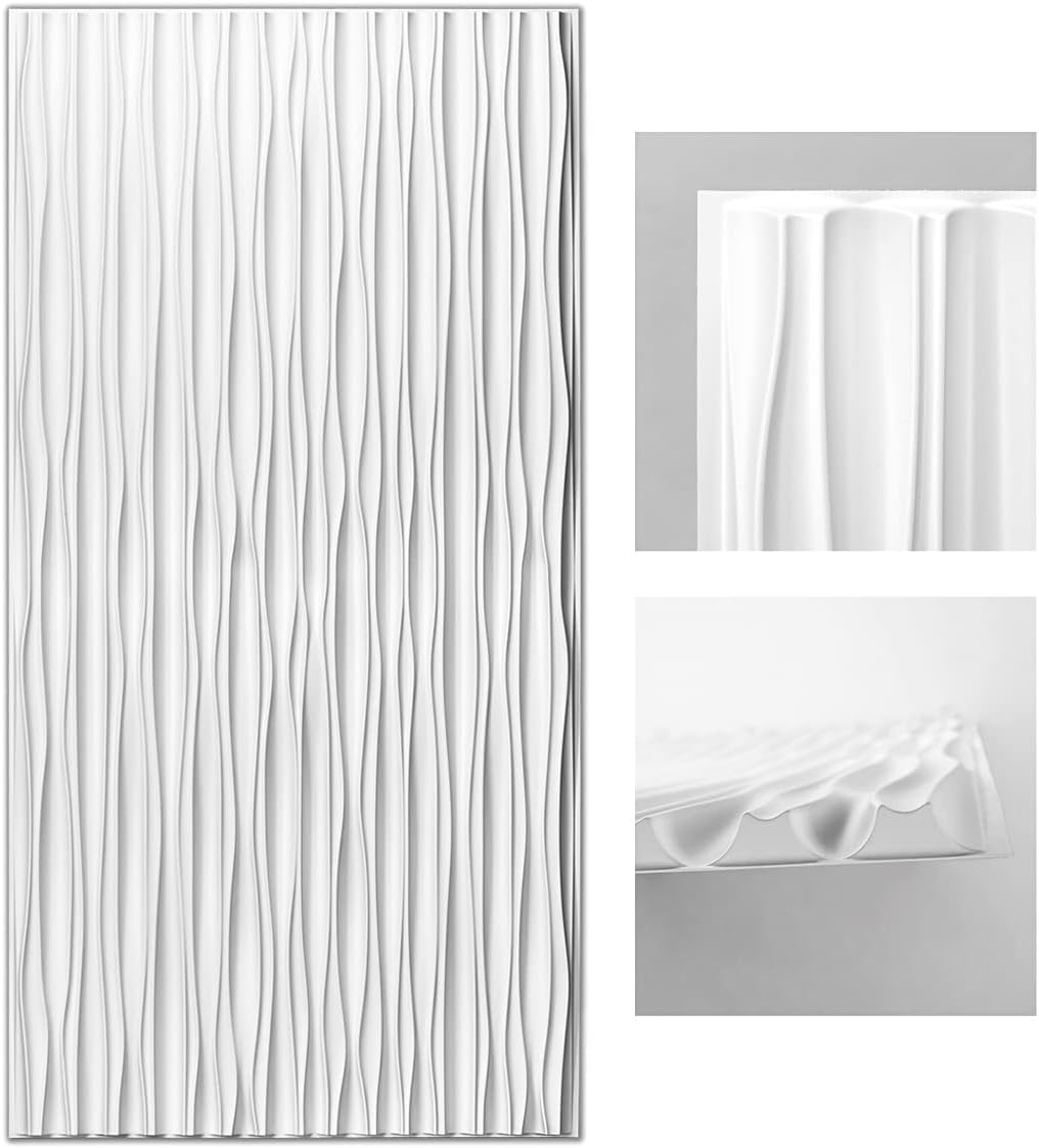 Art3d White Large PVC 3D Wall Panels for Interior Wall Dcor, Drop Ceiling Tile 2x4, 3D Textured Wavy Wall Panels Decorative, Pack of 6 Tiles(47.223.6)