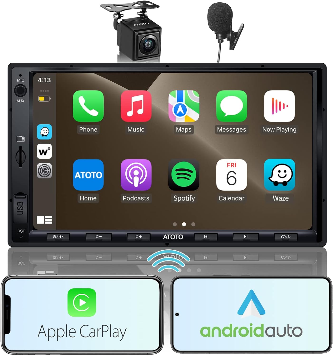 [Upgrade] ATOTO Double Din Car Stereo with Wireless CarPlay,Wireless Android Auto,7in IPS Touchscreen,Bluetooth,Phone Mirroring,HD LRV Camera,USB Video & Audio,F7G2A7WE-S01