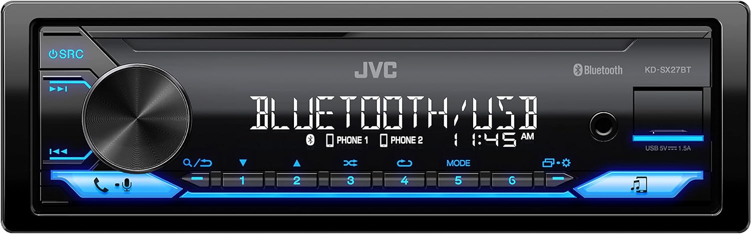 JVC KD-SX27BT Bluetooth Car Stereo with USB Port  AM/FM Radio, MP3 Player, High Contrast LCD, Detachable Face Plate  Single DIN  13-Band EQ