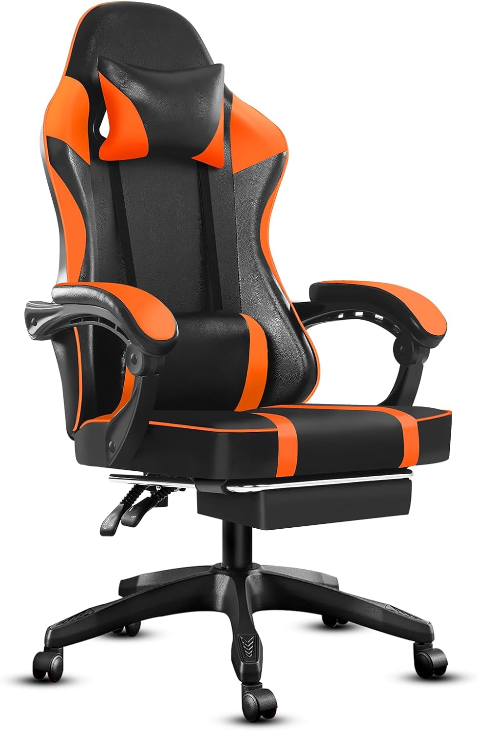 Ergonomic Gaming Chair with Footrest, PU Leather Video Game Chairs for Adults, Reclining Gamer Chair Office Chair with Lumbar Support, Comfortable Computer Chair for Heavy People