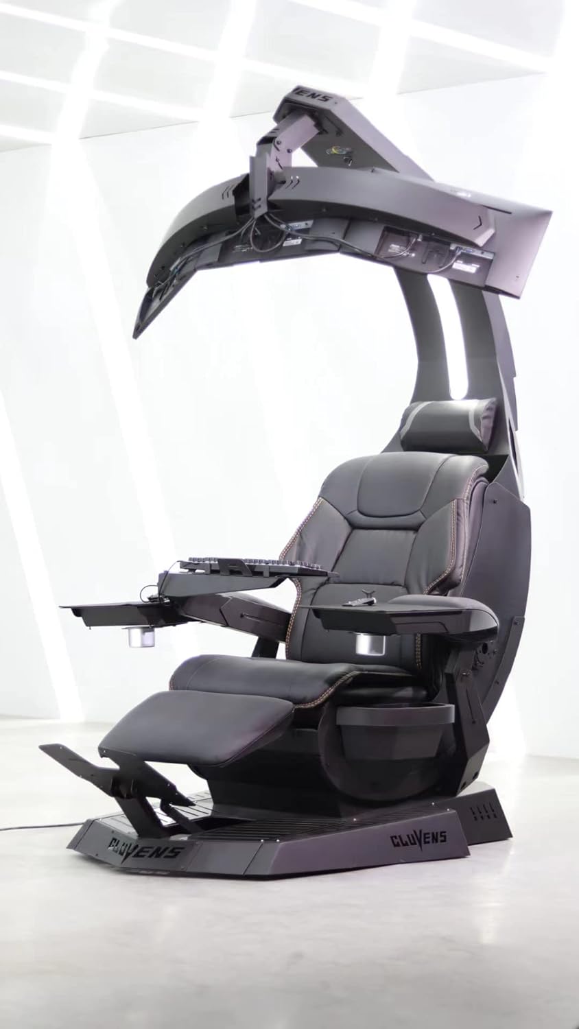 CLUVENS Unicorn 2.0 Manticore Model Zero Gravity Gaming Chair Cockpit Gaming Workstation Executive seat (Black Support 3 Monitors can Extent to 5 Monitors