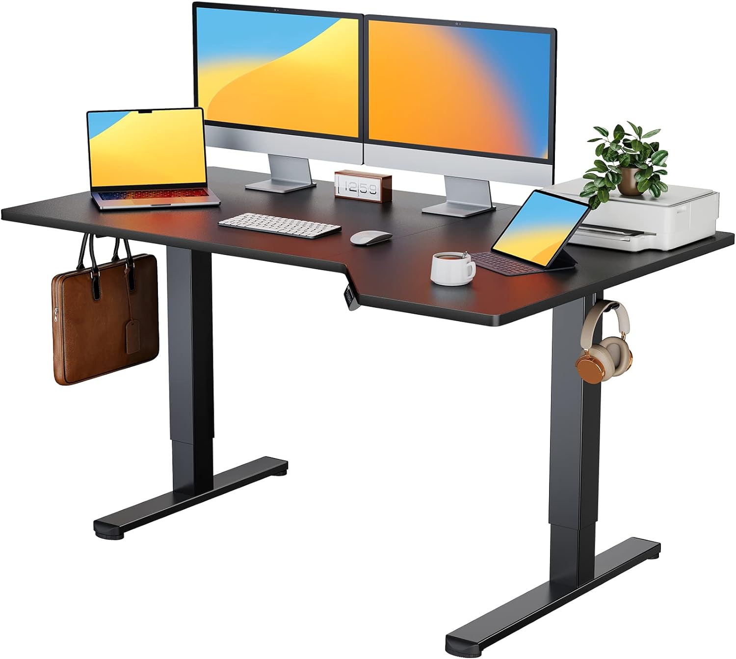 ErGear L Shaped 57 Height Adjustable Electric Standing Desk, Corner Sit Stand Desk with Splice Board, Ergonomic Desk for Home Office Desk, Black