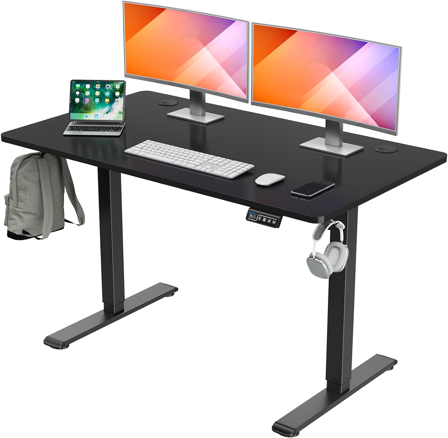 MOUNTUP Height Adjustable Electric Standing Desk Whole-Piece, 48 x 24 Inches Quick Assembly Sit Stand Desk, Stand Up Desk with Memory Controller, Ergonomic Desk, Black