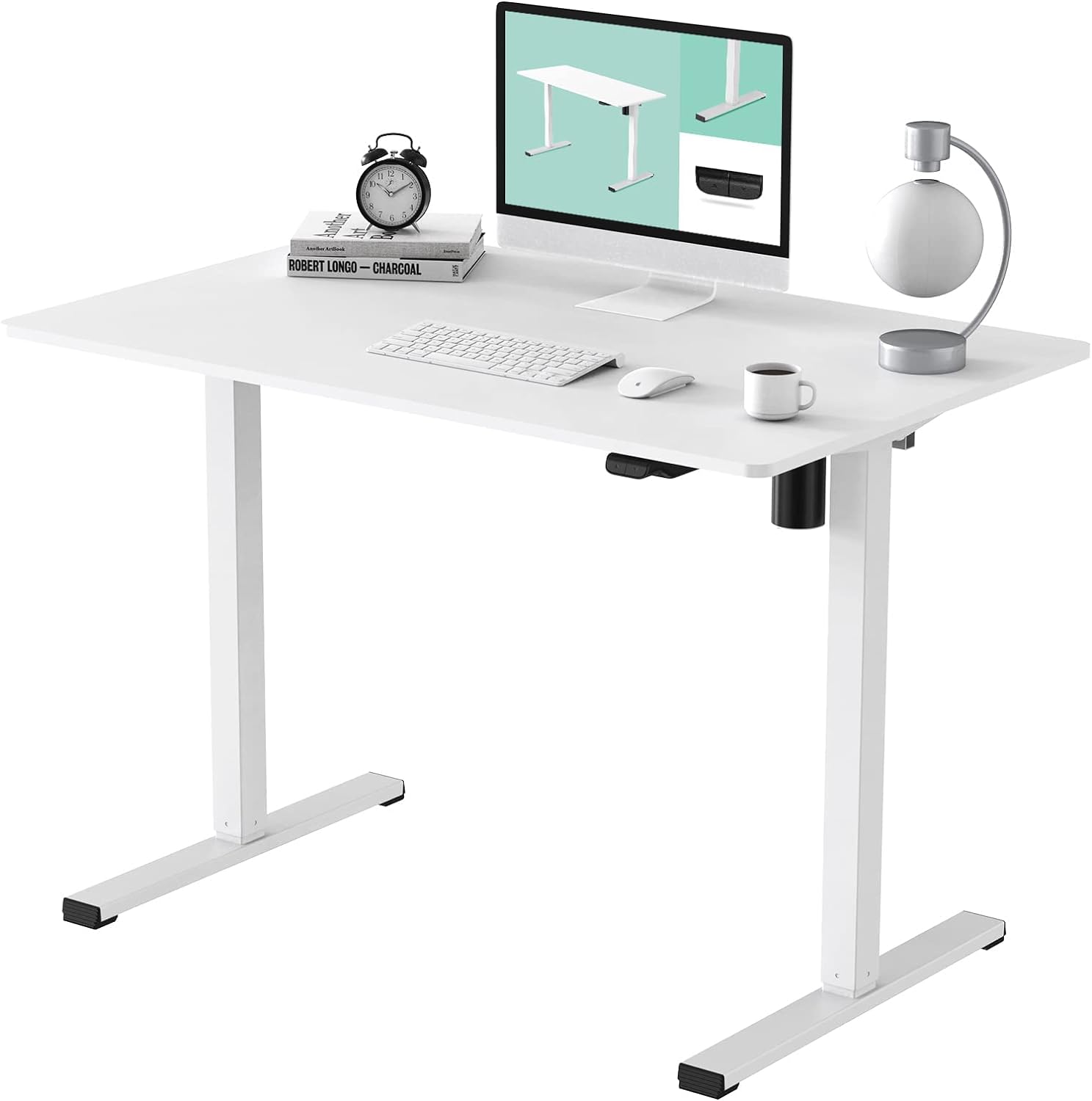 FLEXISPOT White Standing Desk 48 x 24 Inches Height Adjustable Desk, Whole-Piece Desktop Electric Sit Stand Up Desk Home Office Desk (White Desktop   White Frame)