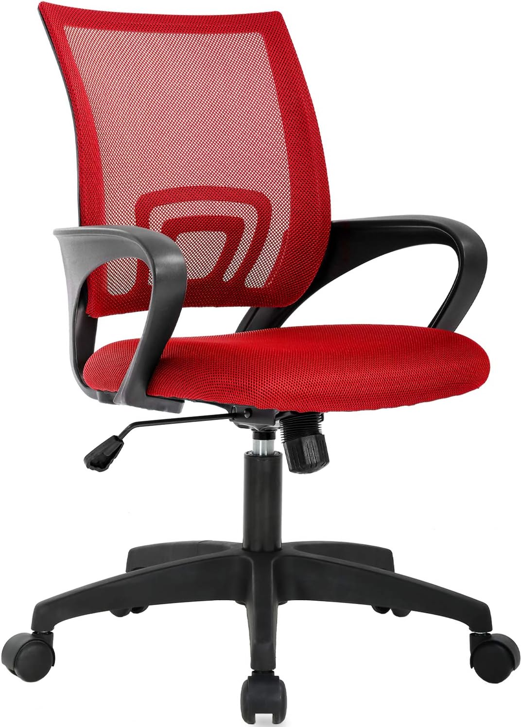 Home Mesh Office Chair Ergonomic Desk Chair Mid Back Computer Chair Task Rolling Swivel Chair with Lumbar Support Arms Modern Executive Adjustable Chair for Girl Adults Women(Red)