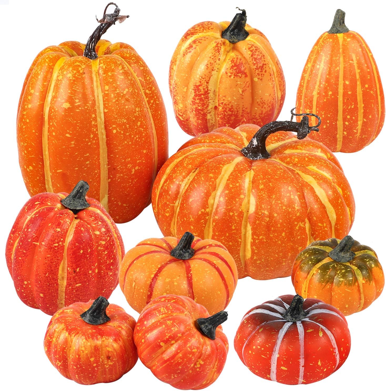 FUNARTY Thanksgiving Pumpkin Decor 10pcs Artificial Pumpkins Assorted Size Autumn Fall Pumpkins Decoration for and Harvest Farmhouse Table Decorative