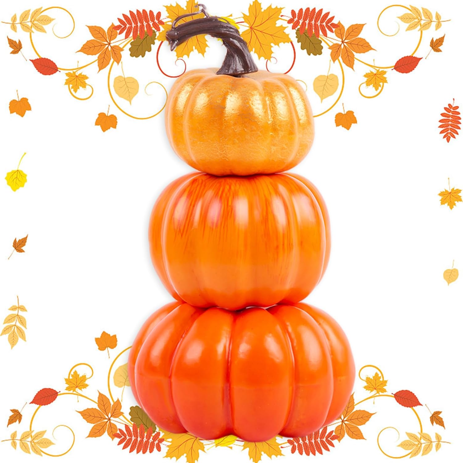 BigOtters Thanksgiving Artificial Pumpkins, Stacked Pumpkin Tower Decorative Pumpkins 3 Layers for Home Thanksgiving Party Table Decoration