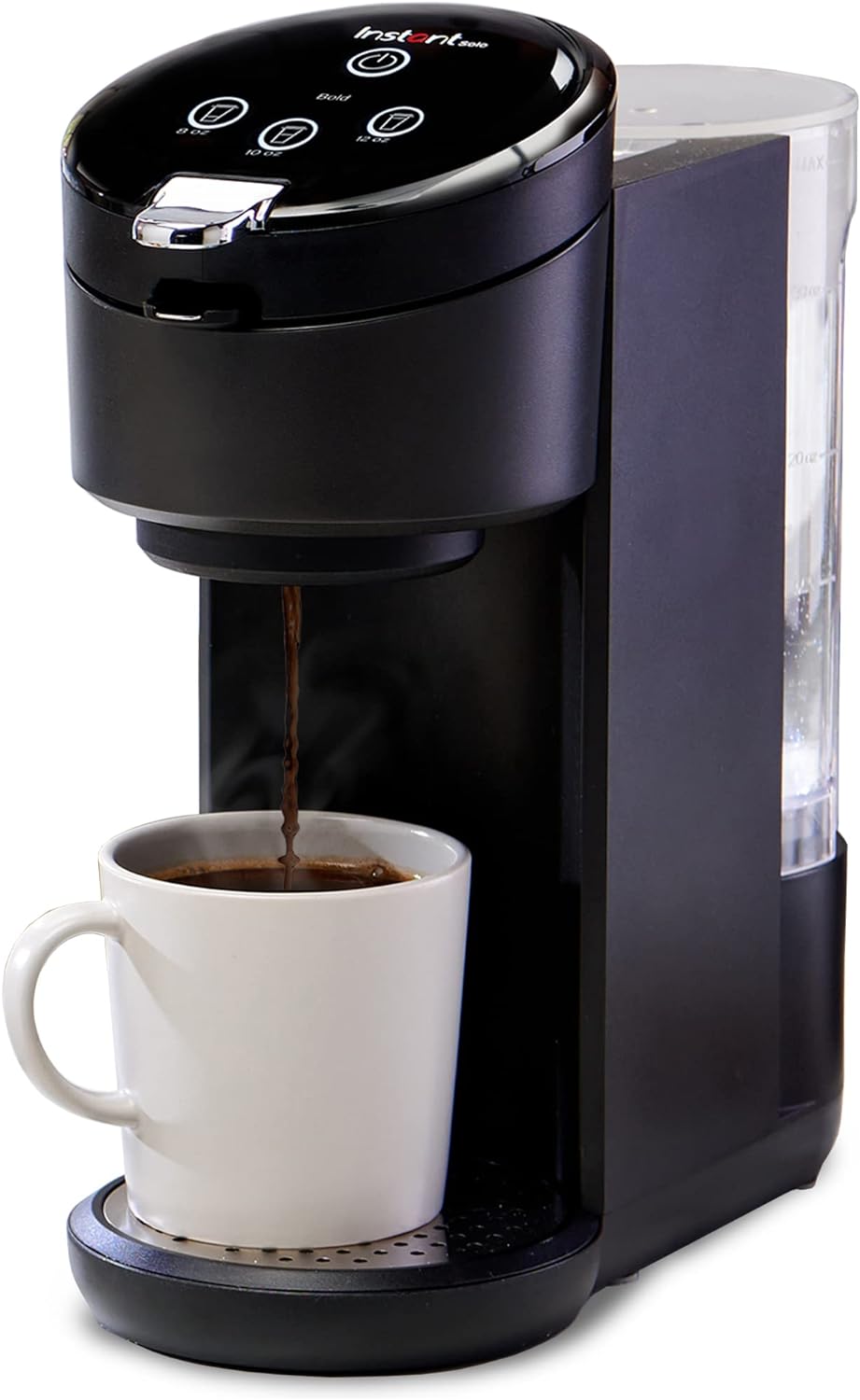 Instant Solo Single Serve Coffee Maker, From the Makers of Pot, K-Cup Pod Compatible Brewer, Includes Reusable & Bold Setting, Brew 8 to 12oz., 40oz. Water Reservoir, Black