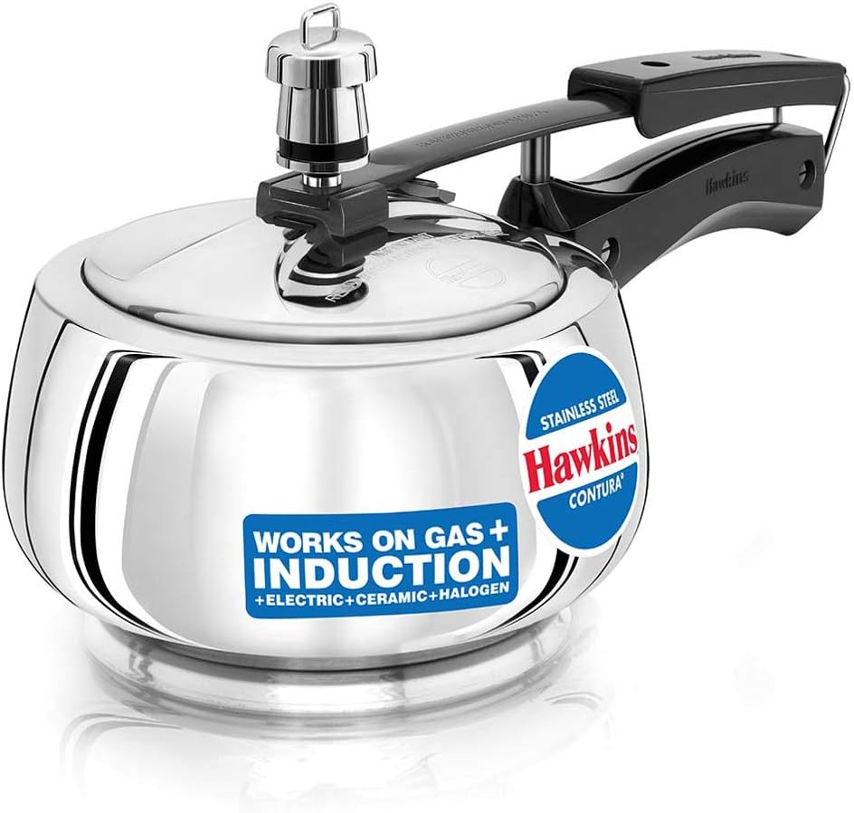 HAWKINS Contura Stainless Steel Pressure Cooker For Induction, Gas And Electric Stoves (1.5 Liter), silver (SSC15)