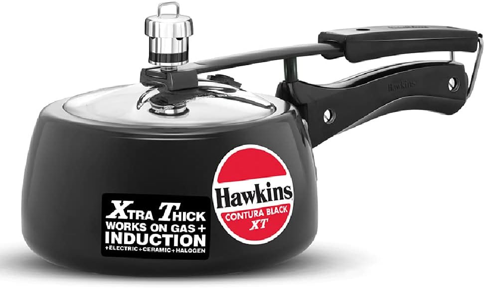 Hawkins 1.5 Litre Contura BlackXt Pressure Cooker, Hard Anodised Inner Lid Cooker, Small Induction Cooker, Extra Thick Handi Cooker, Black (Cxt15), 1.5 Liter