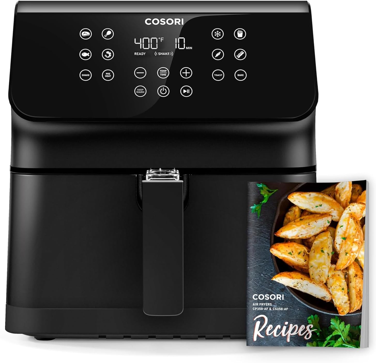 COSORI Pro II Air Fryer Oven Combo, 5.8QT Large Airfryer that Toast, Bake, 12-IN-1 Customizable Functions, Cookbook and Online Recipes, Nonstick & Detachable Square Basket, Dishwasher-Safe, Black