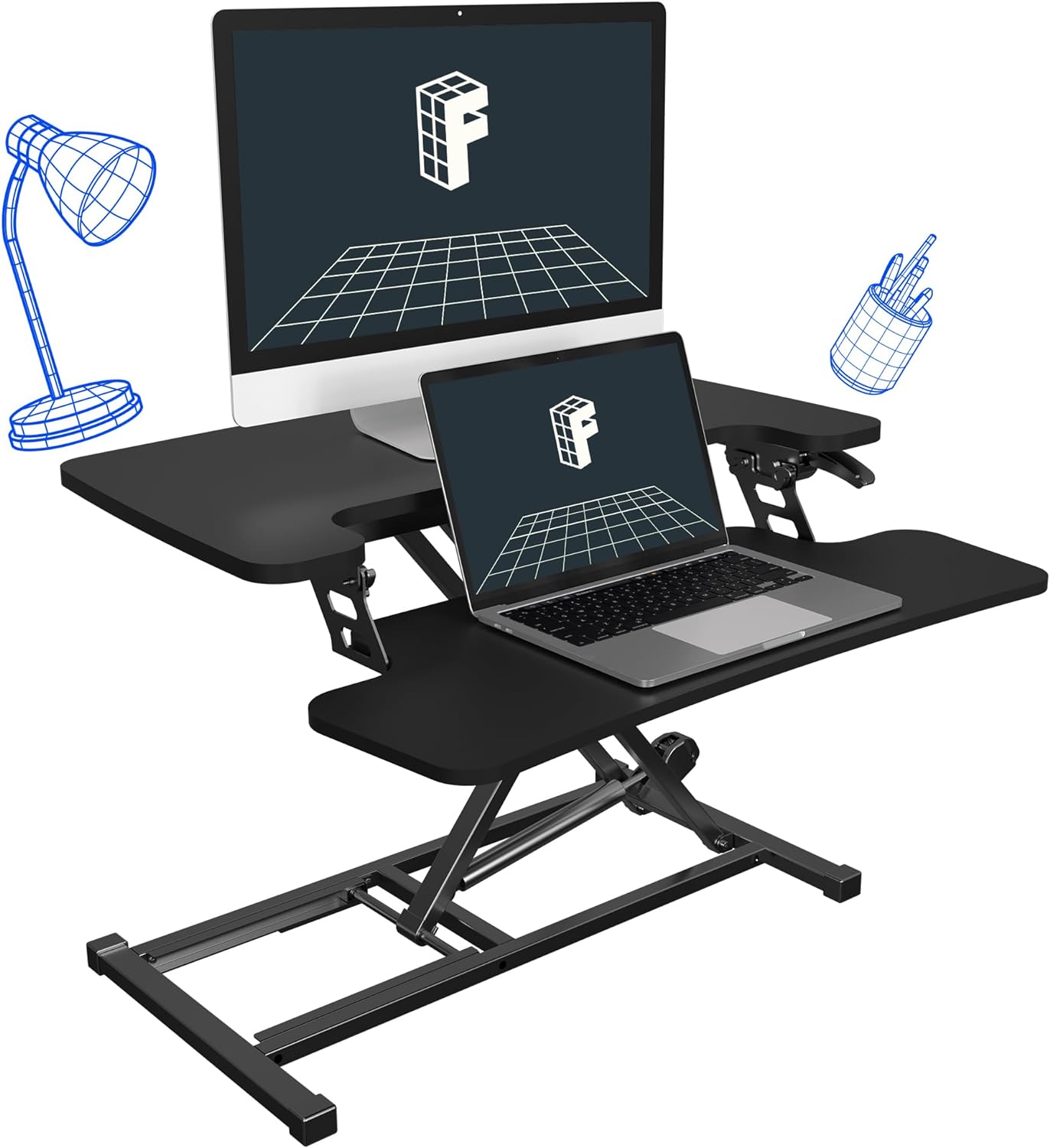 FLEXISPOT 28'' Black Height Adjustable Standing Desk Converter Sit-to-Stand Desk Riser with Wide Keyboard Tray Workstation for Home and Office