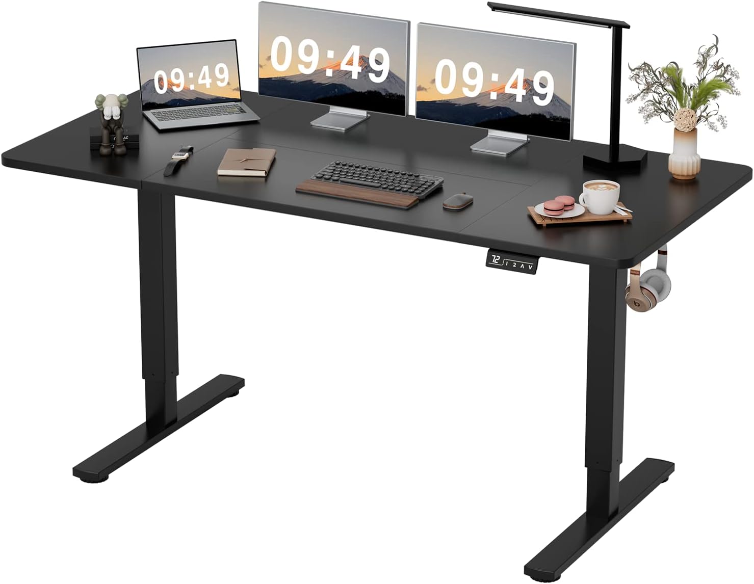 Furmax Electric Height Adjustable Standing Desk Large 63 x 24 Inches Sit Stand Up Desk Home Office Computer Desk Memory Preset with T-Shaped Metal Bracket, Black