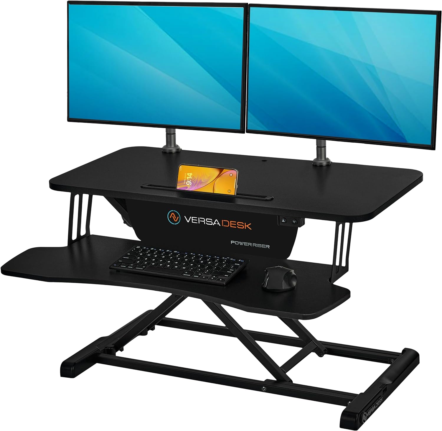 VERSADESK PowerRiser 32 Inch Electric Standing Desk Converter for Dual Monitor, Laptop Workstation with Wide Keyboard Tray, Height Adjustable Sit to Stand Desk Riser, Black