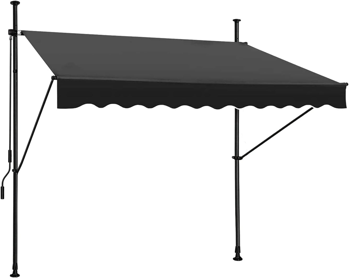 Manual Retractable Awning  118 Non-Screw Outdoor Sun Shade  Adjustable Pergola Shade Cover with UV Protection  100% Polyester Made Outdoor Canopy  Ideal for Any Window or Door Black