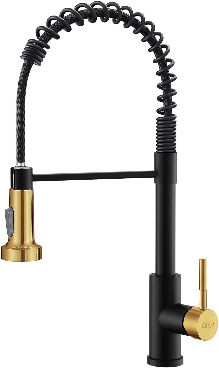 GIMILI Kitchen Faucet with Pull Down Sprayer Commercial Single Handle Lever Spring Kitchen Sink Faucet Matte Black&Gold