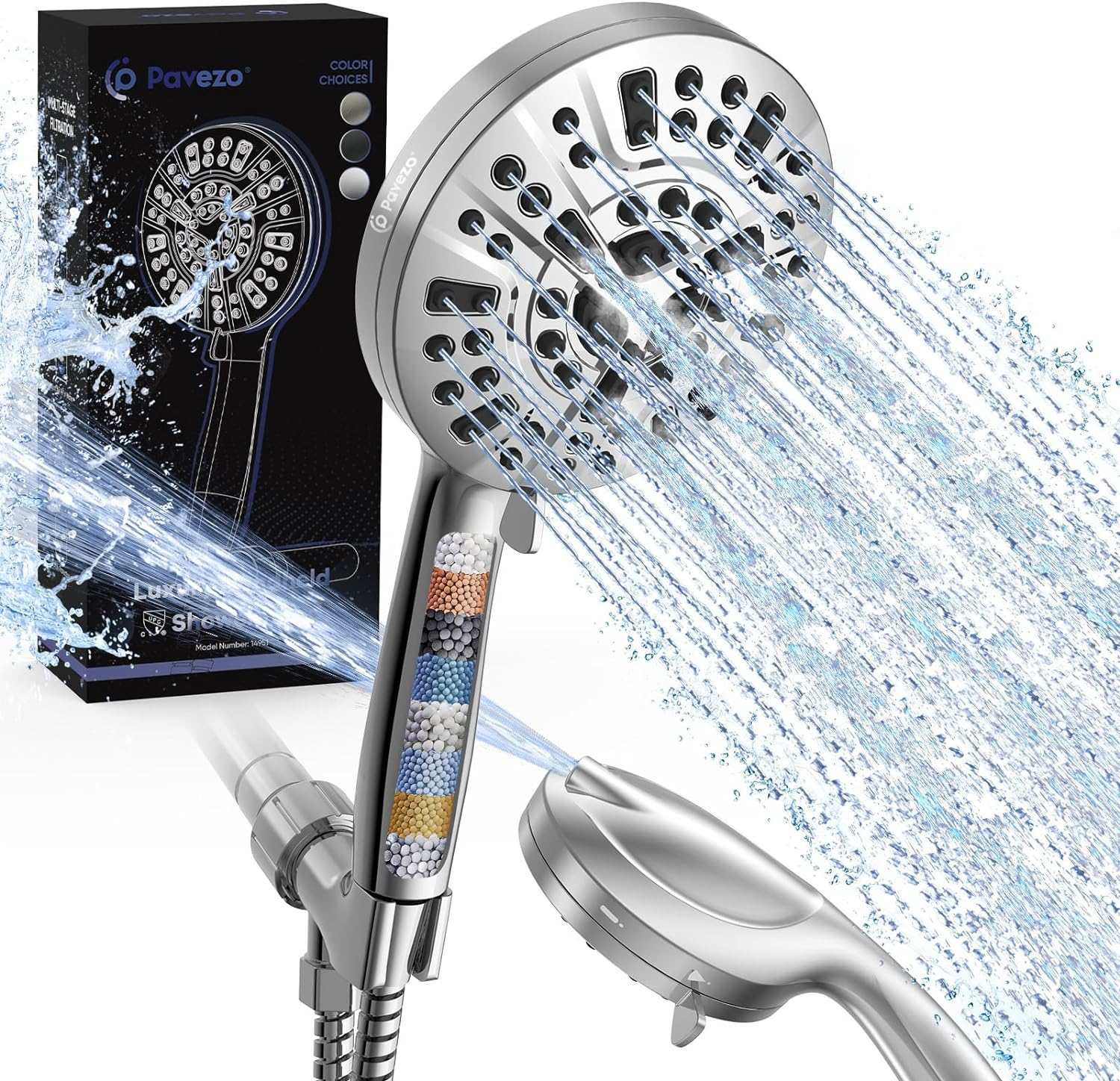 High Pressure Shower Head Handheld 5 Large, Extra Long 72 SS Hose 10-mode Portable Detachable Shower Head with Hard Water Filter for Bathroom, Anti-clog & Powerful to Clean Tile & Pets