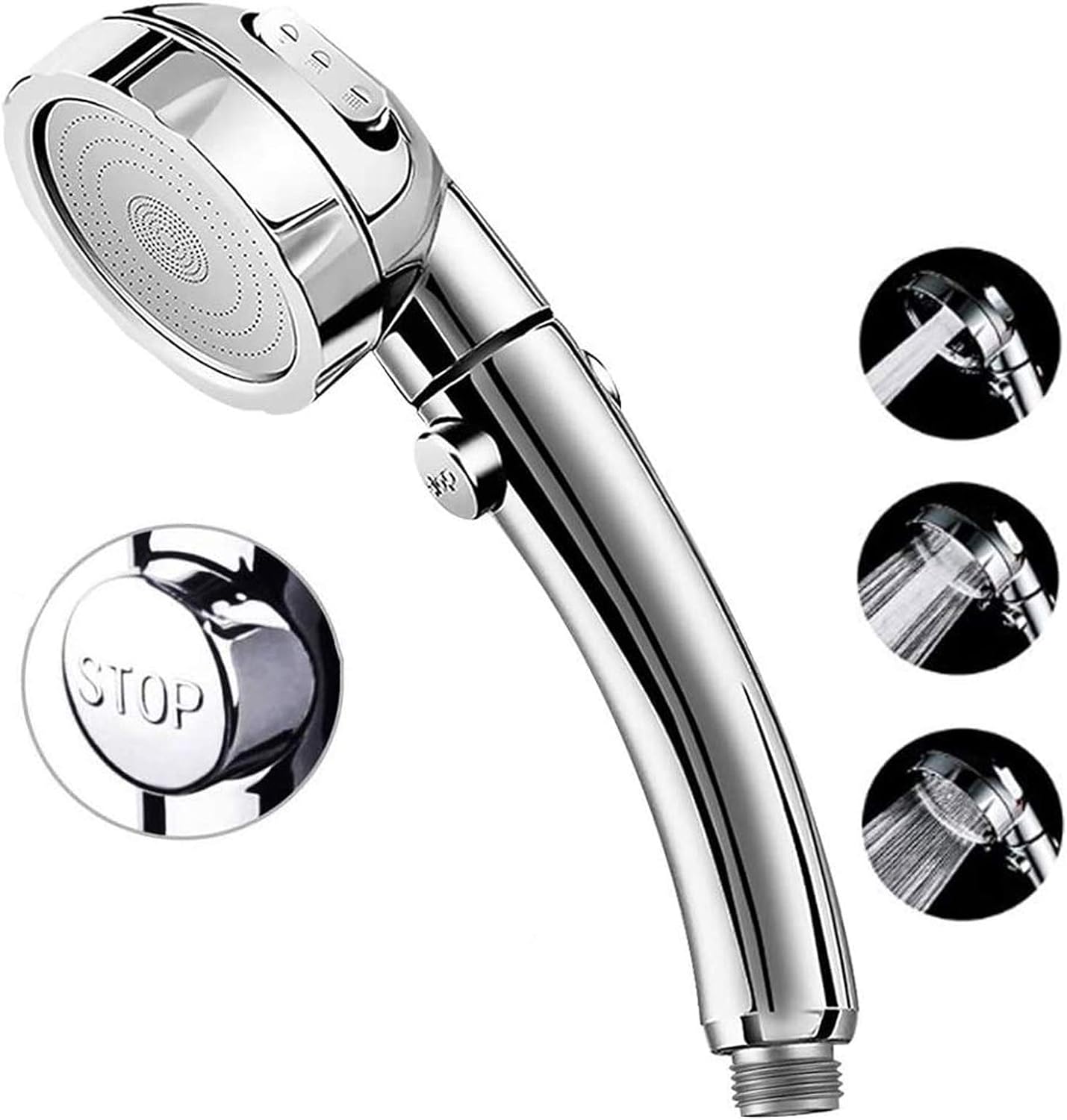 Marbrasse High Pressure Shower Head, 3-Settings Handheld Showerhead with ON/Off Full Shutoff Push Button and Switch to Control Flow, Angle-Adjustable Water Saving Body Sprays(Chrome)