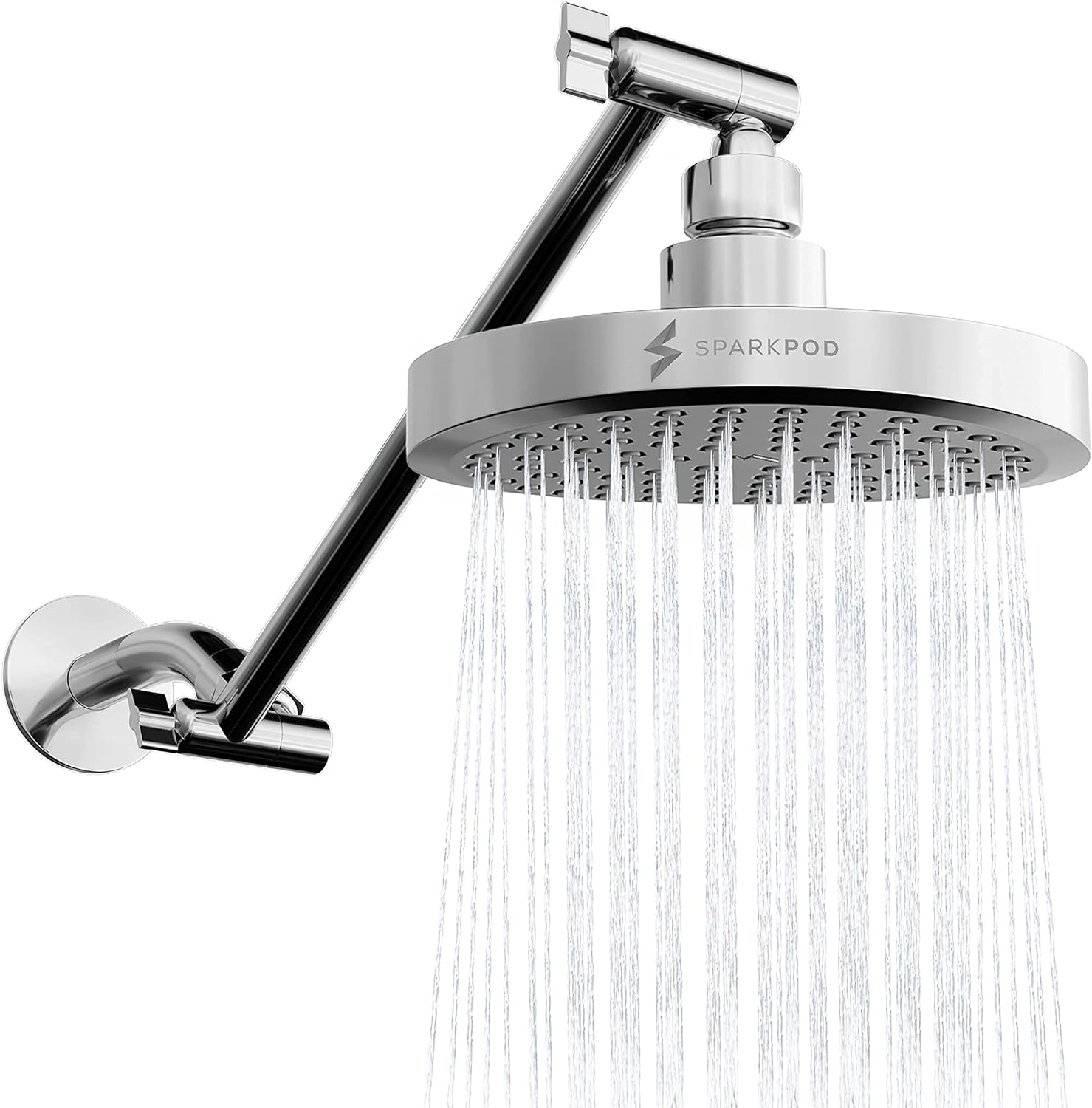 SparkPod Round Rain Shower Head with Shower Head Extension Arm - High Pressure Rain - Luxury Modern Look - No Hassle Tool-less 1-Min Installation (11 Shower Arm Extension, Luxury Polished Chrome)