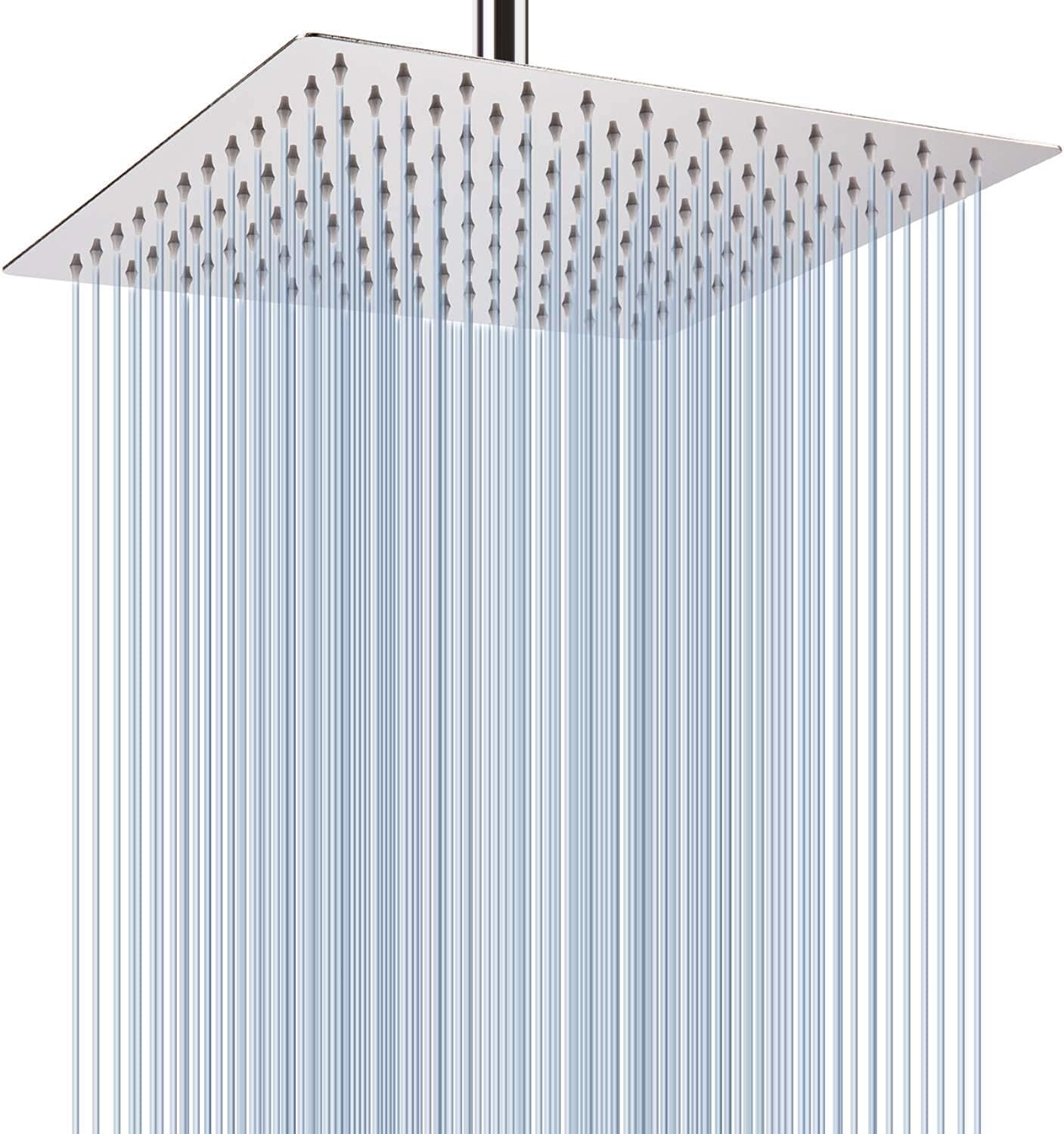 Voolan Rain Shower Head - High Flow Large Rainfall Shower Heads Made of Stainless Steel - Waterfall Bathroom Square Showerhead - Ceiling or Wall Mount (12 Chrome)