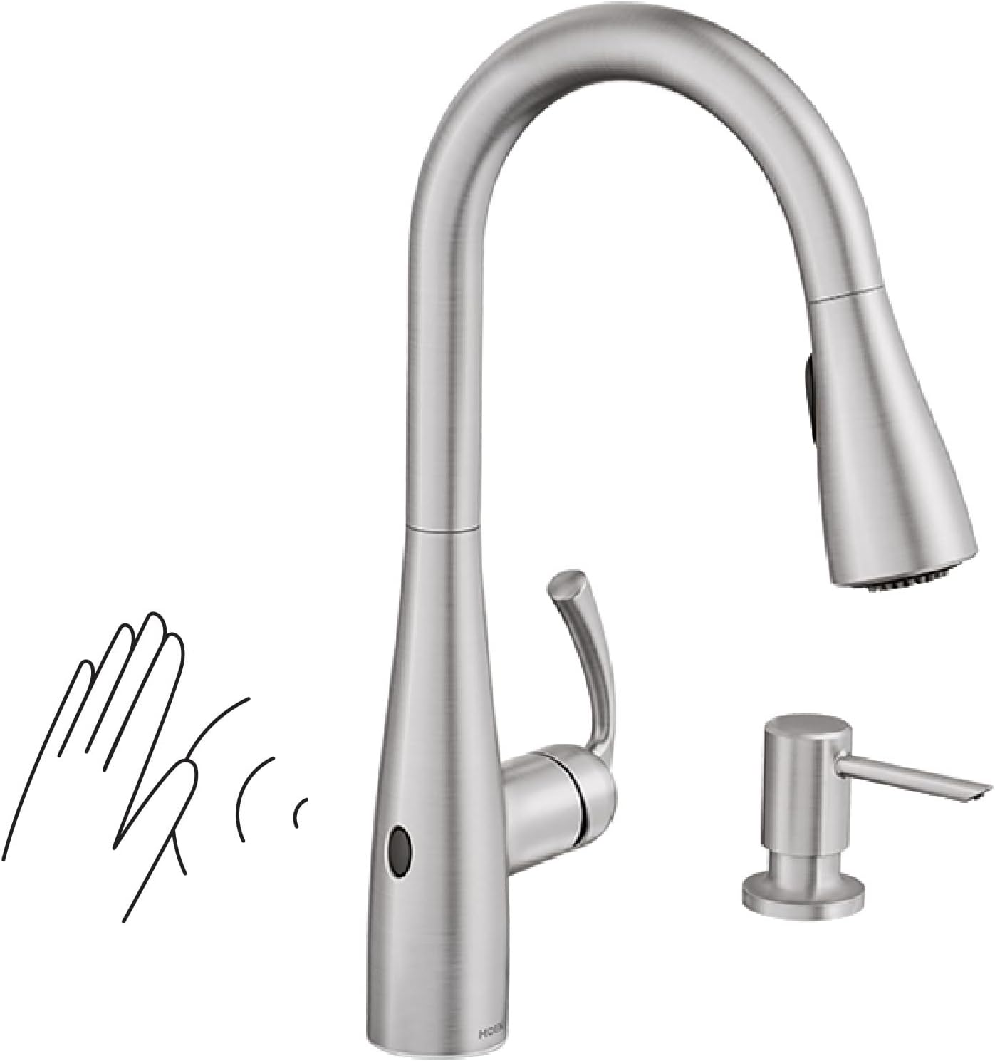 Moen Essie Spot Resist Stainless Touchless One-Handle Kitchen Faucet, Motion Activated Pull Down Kitchen Sink Faucet with Soap Dispenser, 87014EWSRS