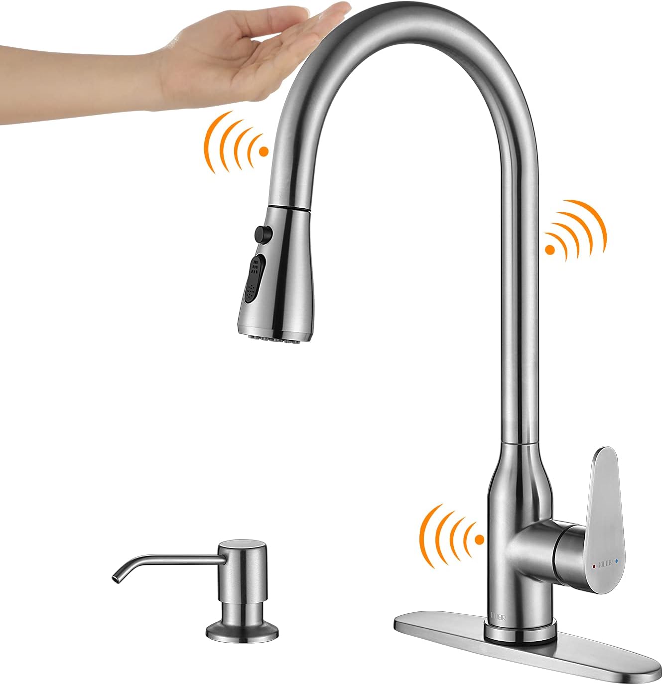 Touch Kitchen Faucet,KEER Smart Kitchen Sink Faucet with Pull Down Sprayer, Touch on Activated Kitchen Bar Sink Faucet Brushed Nickel, Stainless Steel