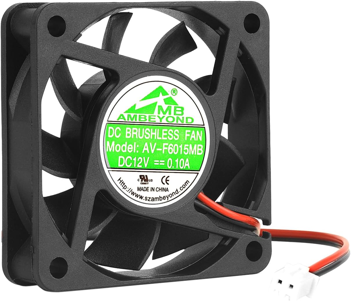 60mm by 60mm by 15mm 6015 12V DC 0.10A Ball Bearing Brushless Cooling Fan 2pin AV-F6015MB UL TUV