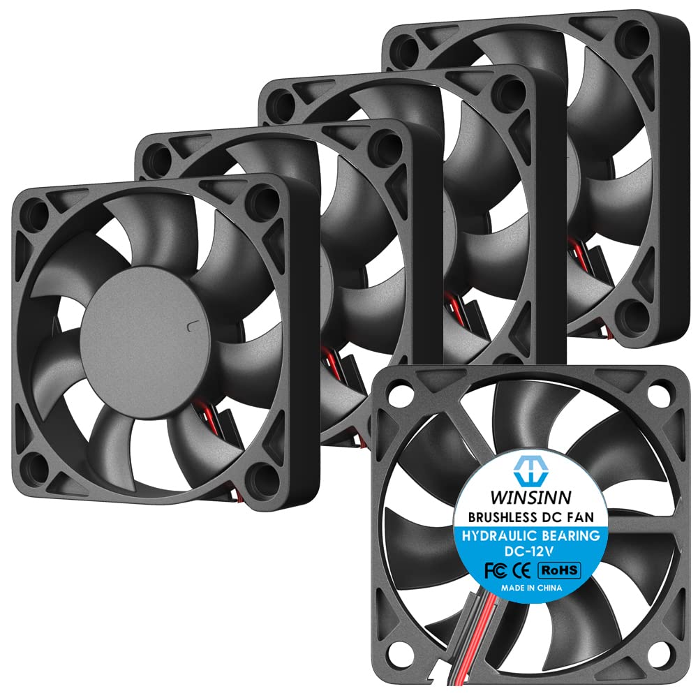 WINSINN 50mm Fan 12V, 3D Printer Micro 12 Volt Fans 5010 Hydraulic Bearing, Brushless Cooling 50mmx10mm 2PIN (Pack of 5Pcs)