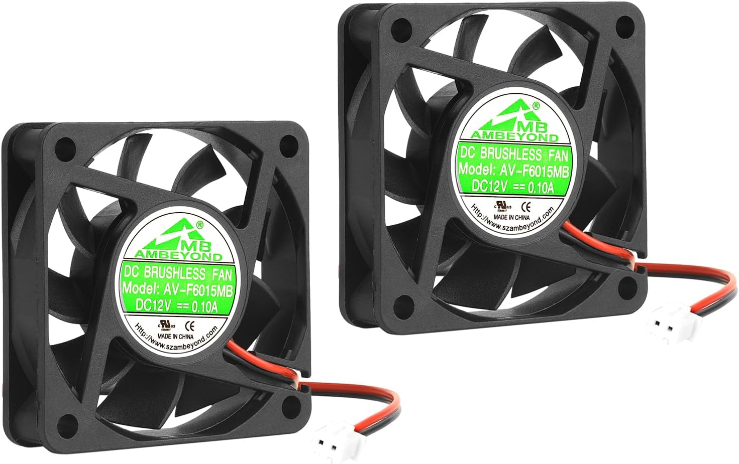 2-Pack 60mm by 60mm by 15mm 6015 12V DC 0.10A Dual Ball Bearing Brushless Cooling Fan 2pin