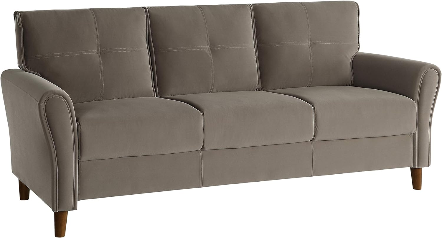Lexicon 80 W Velvet Couch, 3 Seater Living Room Sofa, Deep Seats, Flared Arms with Tufted Back Cushion, Solid and Easy to Assemble, Also Fits for Bedroom, Small Space and Apartment, Brown