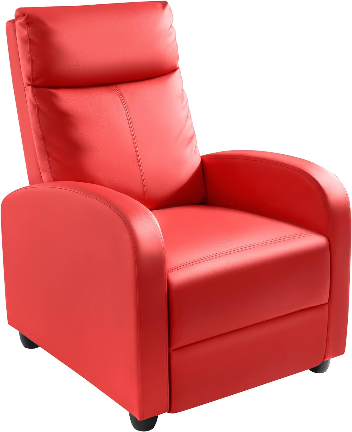 I looked at a lot of recliners both in the stores and on-line. This one stood out. Good value and seems well made. Goes together in about 5 minutes; as others have said, just two pieces. It is helpful to have a second person to help line the top up with the base. It looks good in the space and doesn't overwhelm the room at all. It reclines easily in two positions in addition to straight up. The second position is comfortable for reading. We got red and the color is true to the pictures. I guess 