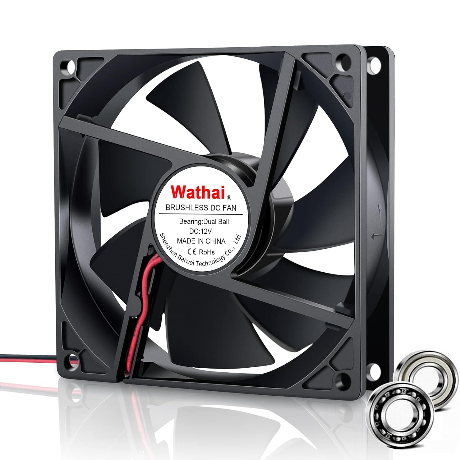 Wathai 9225 92mm x 25mm 12V DC Brushless Computer case Fan 12 Volt 2Pin Dual Ball for DIY Cooling Ventilation Exhaust Projects