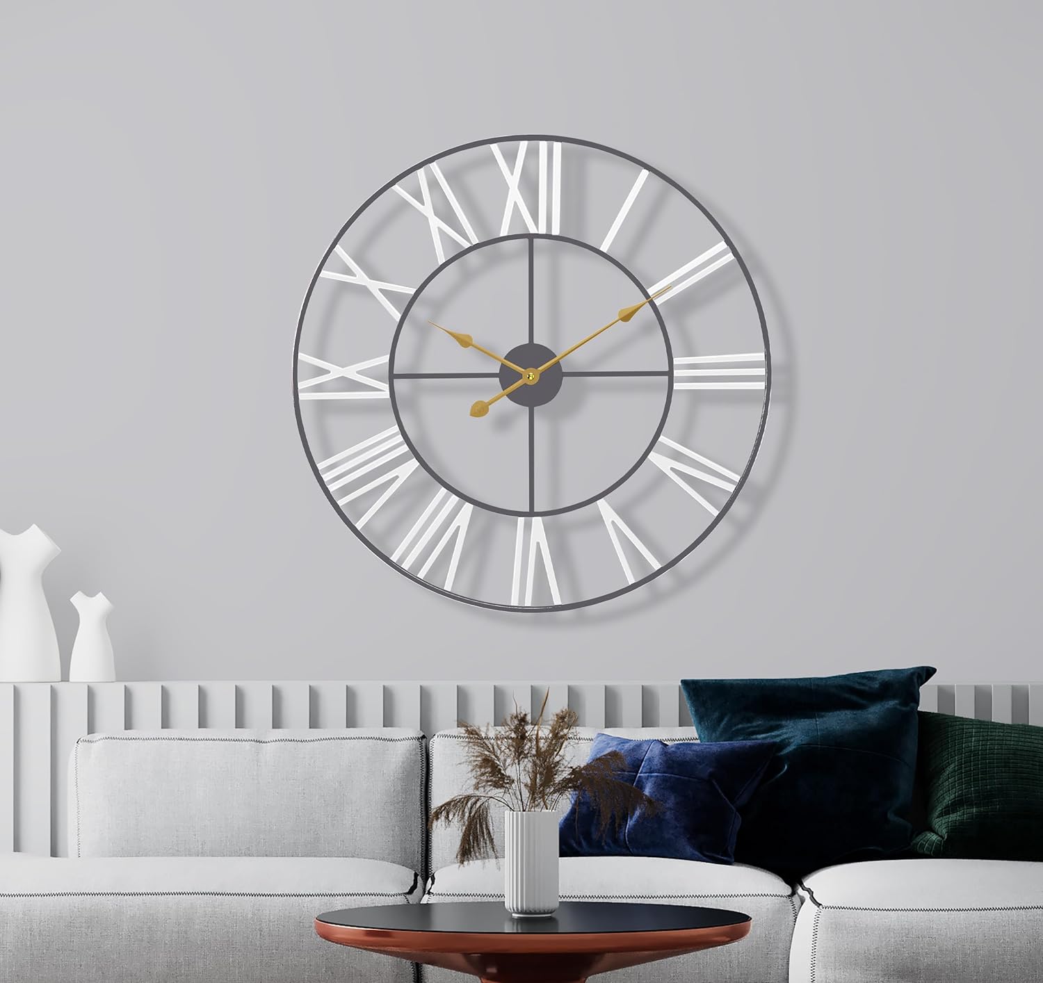 Sorbus Large Wall Clock for Living Room Decor, (60CM) 24 Inch Wall Clock Decorative, Metal Analog Roman Numeral Wall Clock Modern Wall Clocks - Large Clock Home Decor (White)