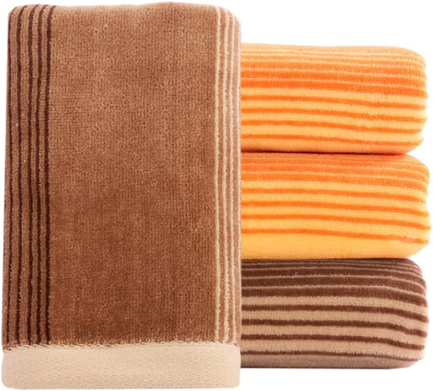 Pidada Hand Towels Set of 4 Striped Pattern 100% Cotton Soft Decorative Towel for Bathroom 13.8 x 29.5 Inch (Orange and Brown)