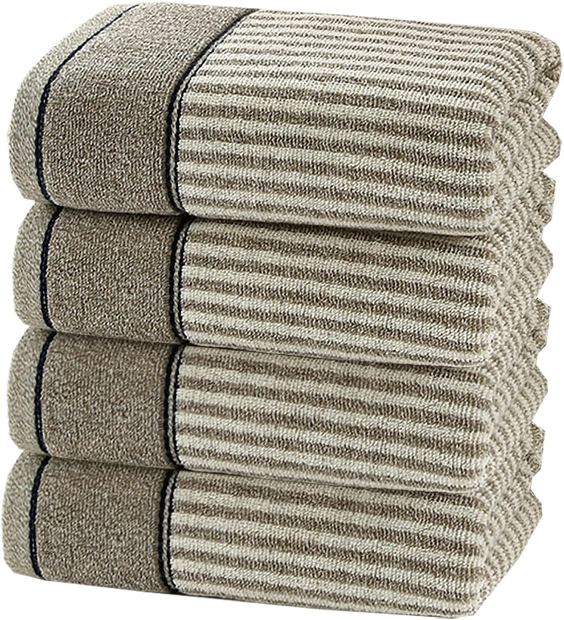 Pidada Hand Towels Set of 4 100% Cotton Striped Pattern Absorbent Soft Decorative Towel for Bathroom 13.4 x 29.1 Inch (Gray Brown)