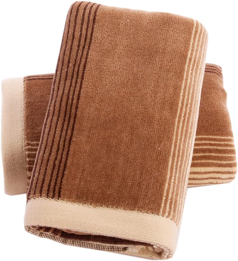 Pidada Hand Towels Set of 2 Striped Pattern 100% Cotton Soft Decorative Towel for Bathroom 13.8 x 29.5 Inch (Brown)