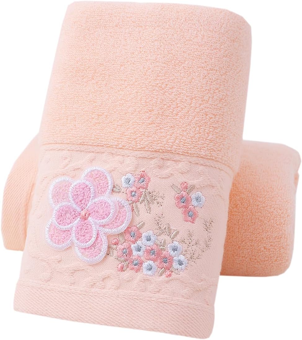 Pidada Hand Towels Set of 2 Embroidered Floral Pattern 100% Cotton Absorbent Soft Decorative Towel for Bathroom (Pink)