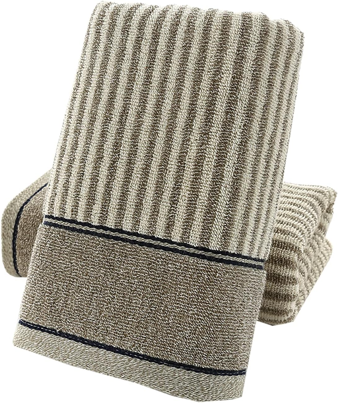 Pidada Hand Towels Set of 2 100% Cotton Striped Pattern Absorbent Soft Decorative Towel for Bathroom 13.4 x 29.1 Inch (Gray Brown)