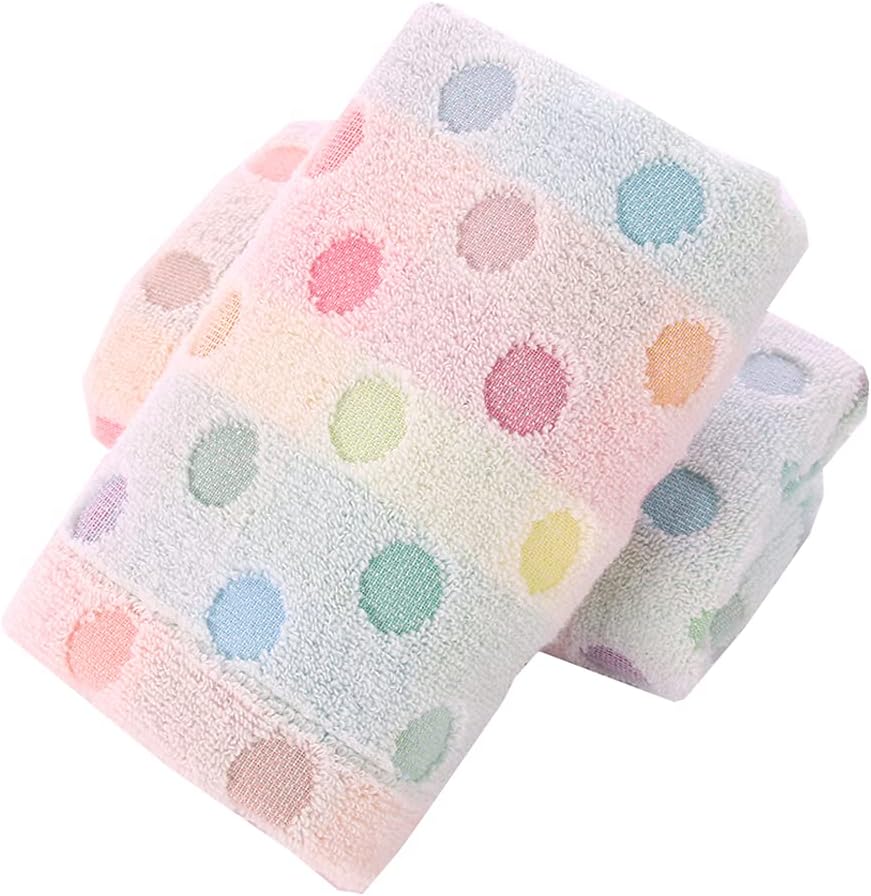 Pidada Hand Towels Set of 2 Colorful Polka Dot Pattern 100% Cotton Soft Absorbent Decorative Towel for Bathroom 13.4 x 30 Inch (Beige)