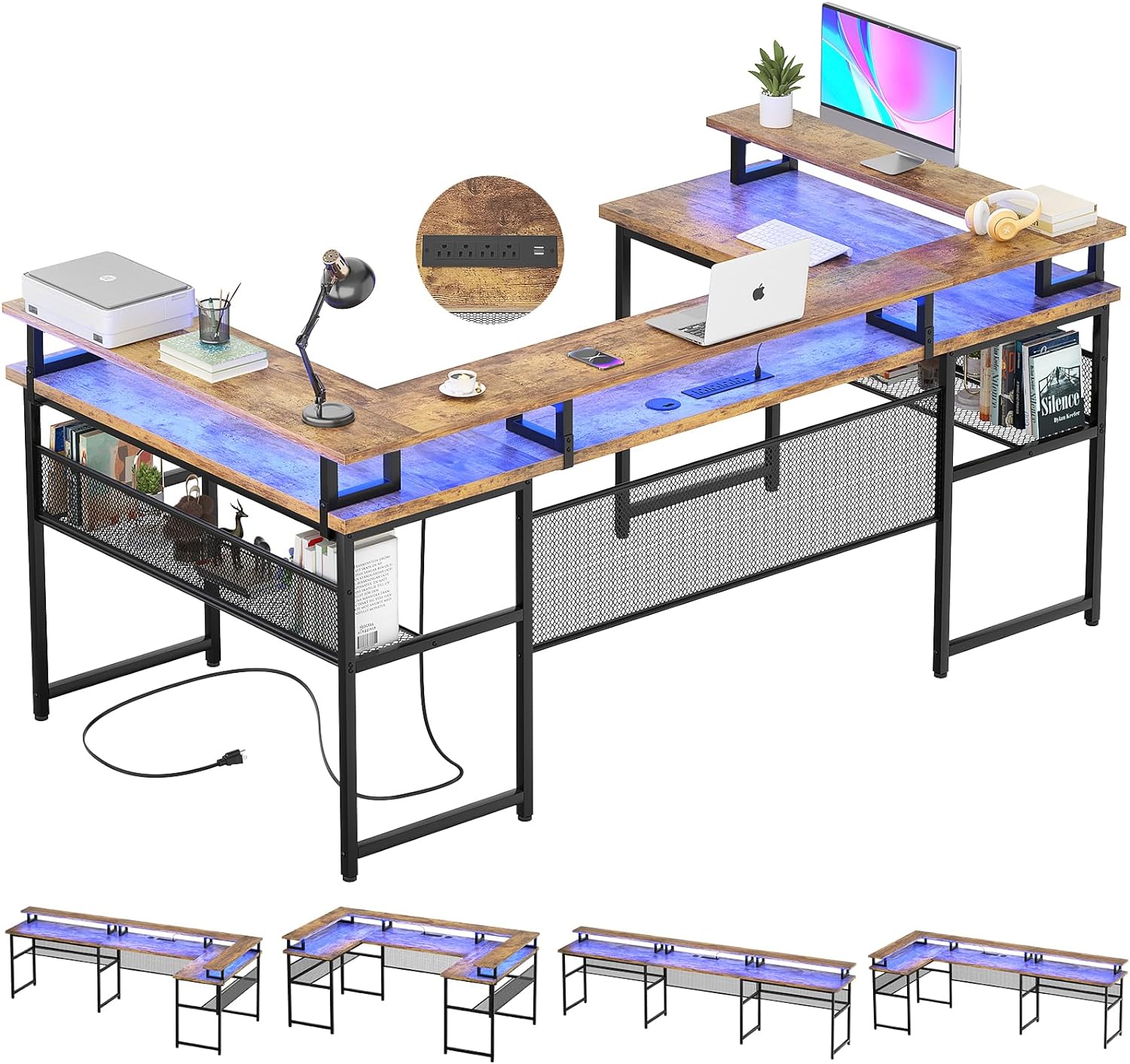 Apart from the very easy to confuse assembly steps (some things aren't reversible and are easy to get backwards), the assembly went well even without a helper.Pros: - Very sturdy when fully assembled and bolts are tightened - Ample desk space - Looks great with LEDs - very dim LEDs make 