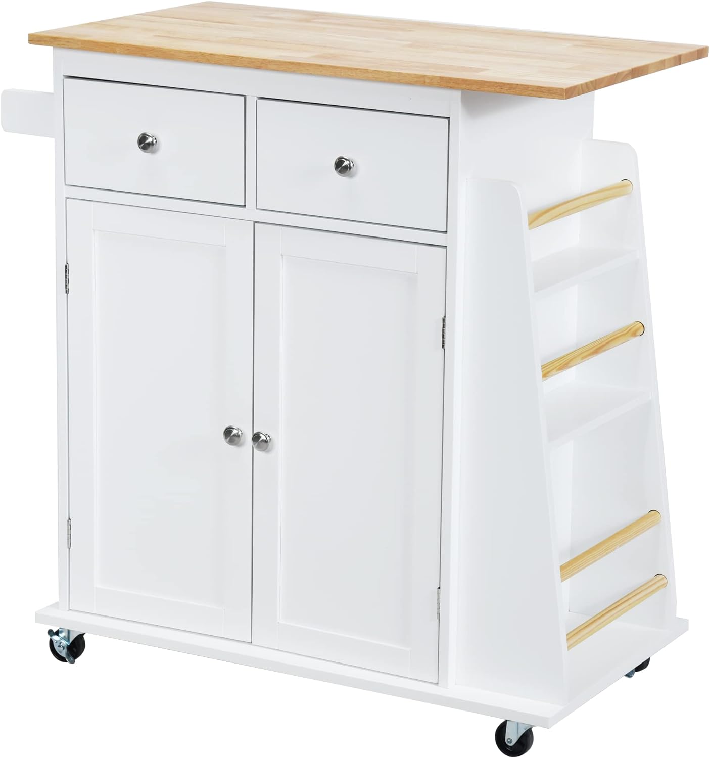Easy to move Sufficient storage cabinets The top table can be used to cut vegetables.Very practical