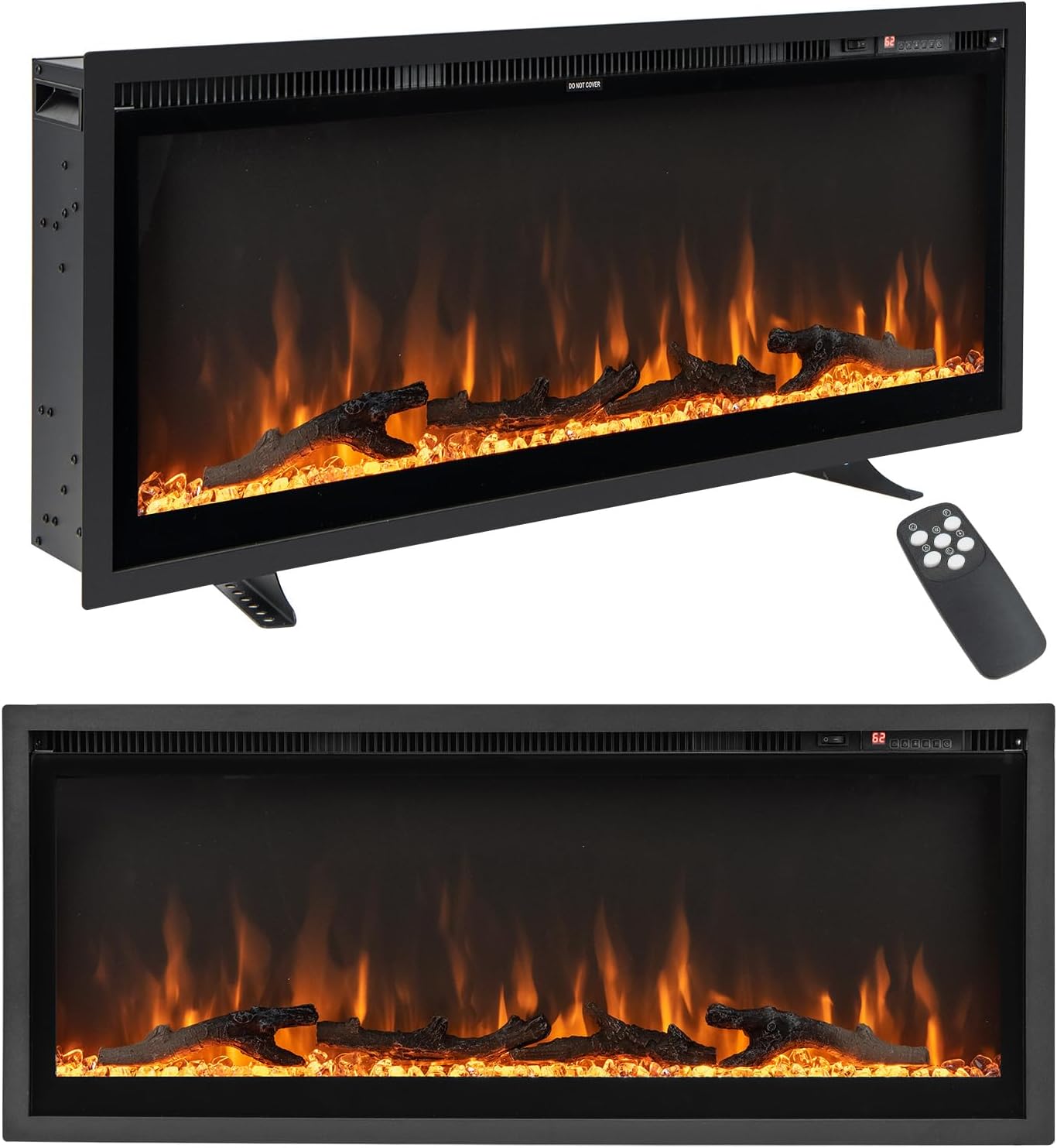 Tangkula 42 Inches Electric Fireplace in-Wall Recessed, Wall Mounted and Freestanding, 750W/1500W Linear Fireplace Heater with Remote Control, Adjustable Flame Color & Brightness (42 Inches)