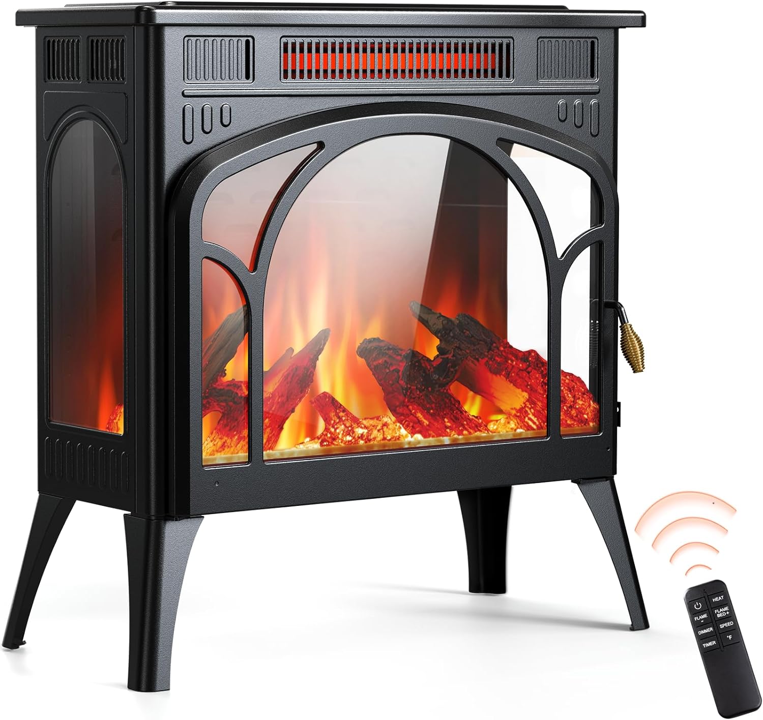 Rintuf Electric Fireplace Heater, 1500W Infrared Fireplace Stove Heater with 3D Flame Effect, 8H Timer, Space Heater Fireplace with Remote, Safety Protection, Freestanding for Indoor Use Large Room