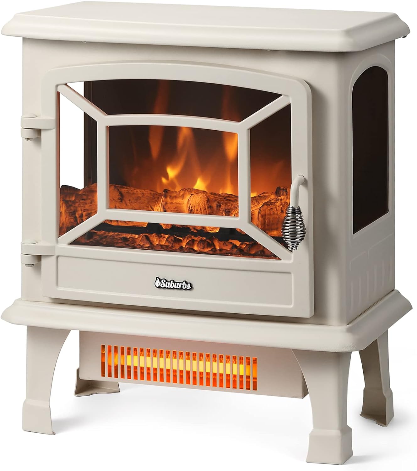 TURBRO Suburbs TS20 Electric Fireplace Infrared Heater, 20 Freestanding Stove with Realistic Dancing Flame Effect - CSA Certified - Overheating Safety Protection - Easy to Assemble - 1400W, Ivory