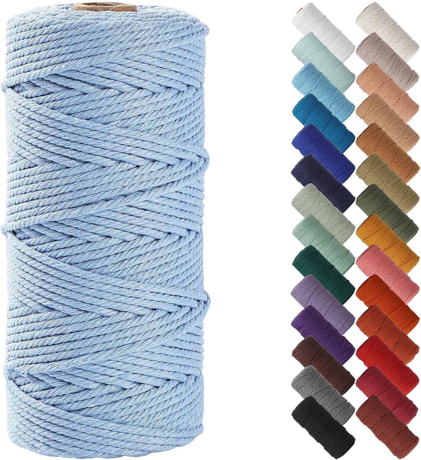 NOANTA Baby Blue Macrame Cord 3mm x 109yards, Colored Macrame Rope, Cotton Rope Macrame Yarn, Colorful Cotton Craft Cord for Wall Hanging, Plant Hangers, Crafts, Knitting