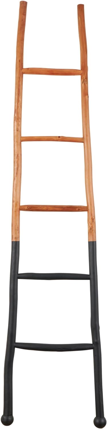 Deco 79 Wood Handmade Two-Toned Slanted Ladder with Wider Base and Ball Feet, 18 x 2 x 73, Brown