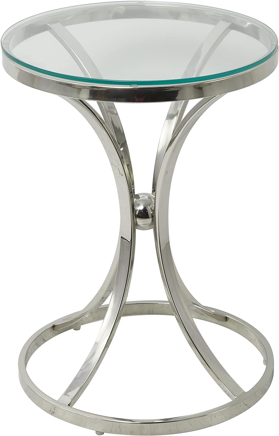 Deco 79 Stainless Steel Round Accent Table with Clear Glass Top, 18 x 18 x 25, Silver