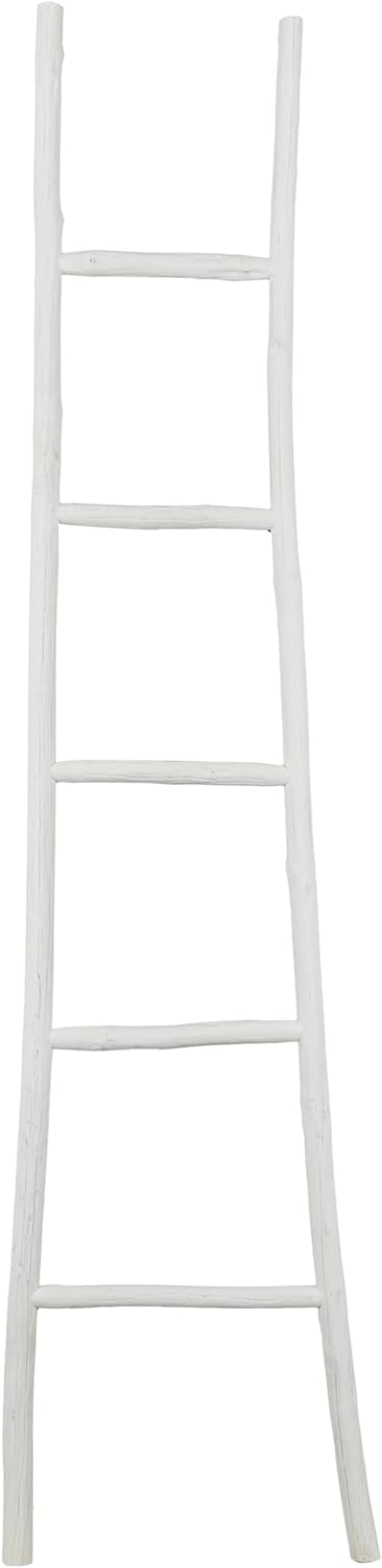 Deco 79 Wood Handmade Slanted Ladder with Wider Base, 18 x 2 x 73, White